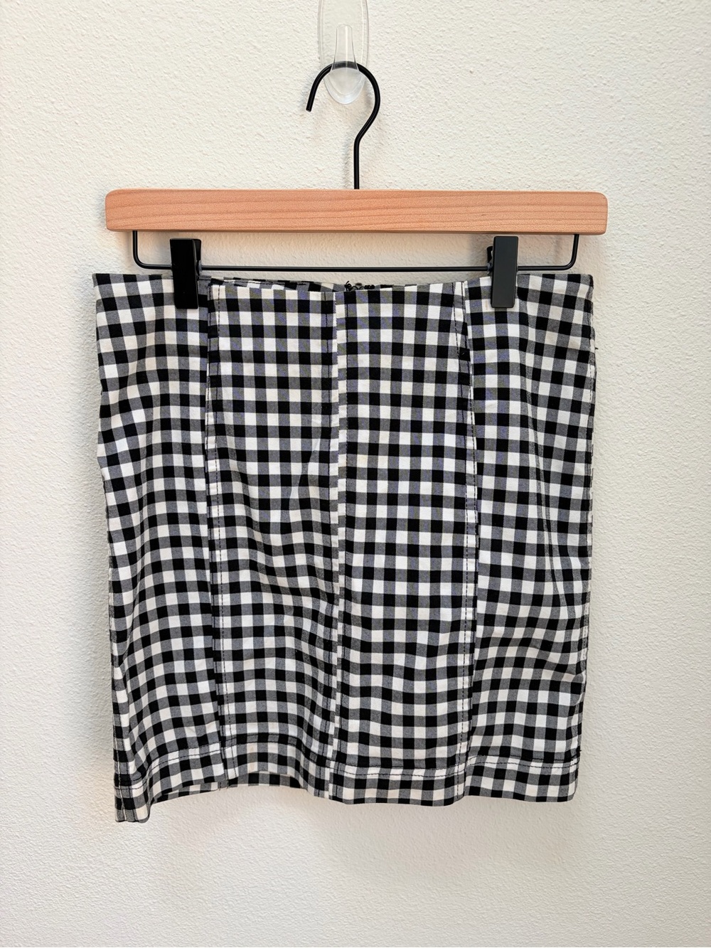 Free People Mini Skirt Gingham Checkered Plaid Bodycon Black White Size Small - Picture 2 of 6